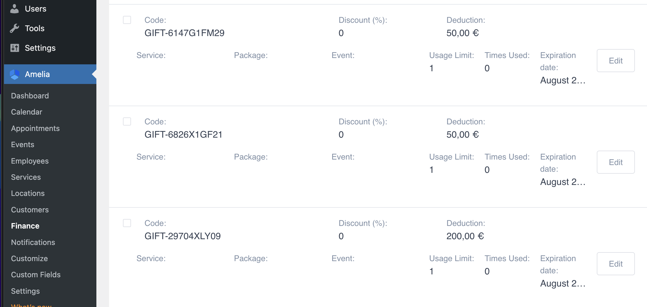 Coupons visible in Amelia Finance